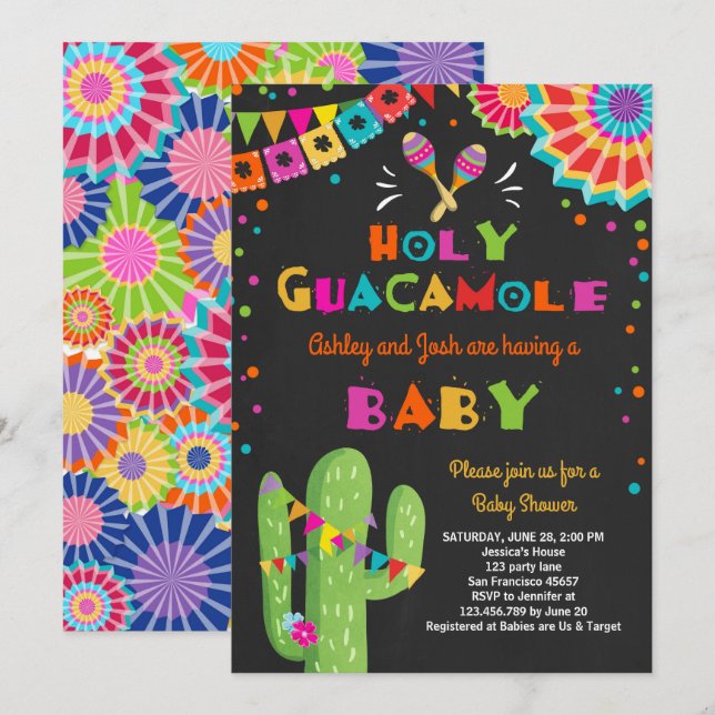 Holy Guacamole Fiesta Baby shower invite Mexican (Front/Back)