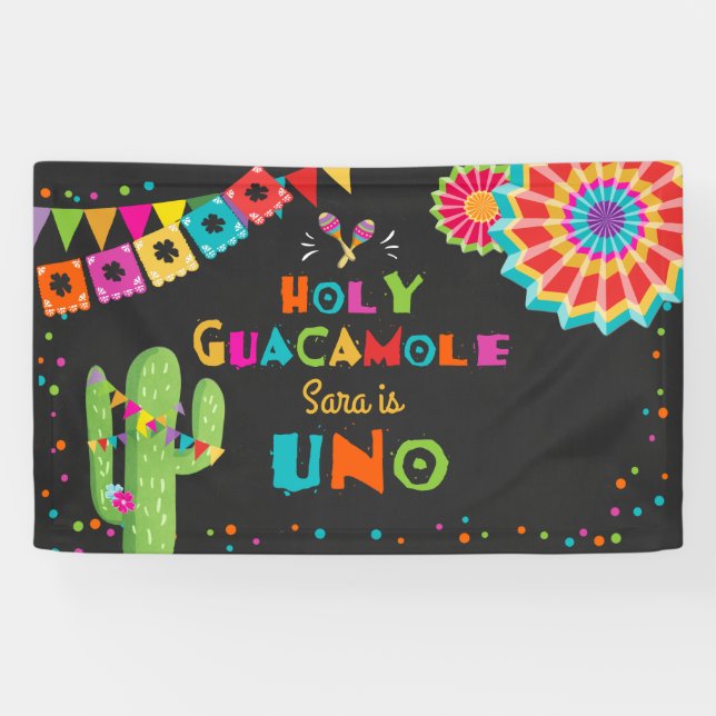 Holy Guacamole Fiesta Birthday Banner Cactus Uno (Horizontal)