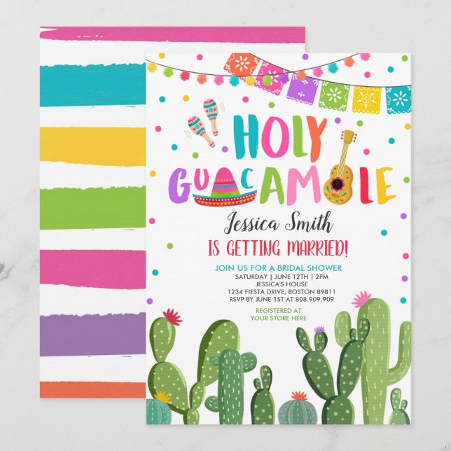 Holy Guacamole Fiesta Cactus Bridal Shower  Invitation (Front/Back)