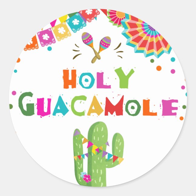 Holy Guacamole fiesta favour tag Sticker Cactus (Front)