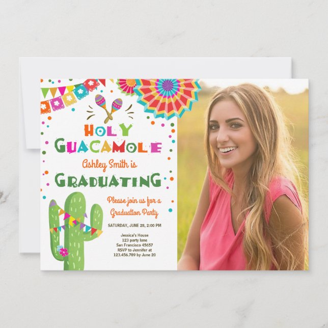 Holy Guacamole Fiesta Graduation Invitation party (Front)