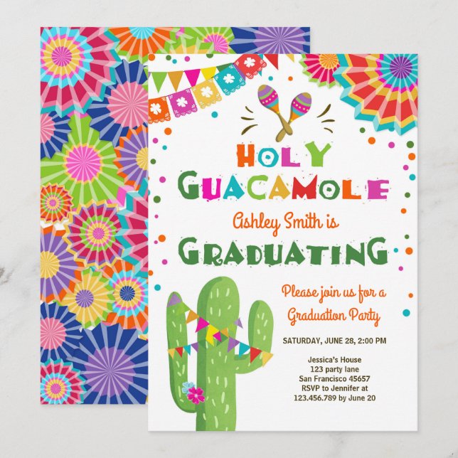 Holy Guacamole Fiesta Graduation Invitation party (Front/Back)