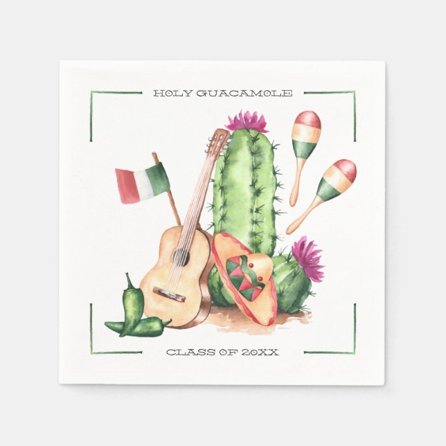 Holy Guacamole Fiesta Graduation Party Napkin (Front)