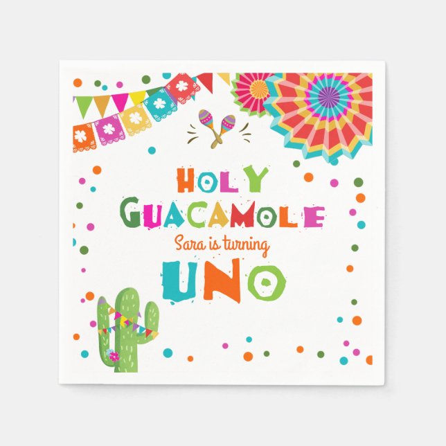 Holy Guacamole Fiesta Paper Napkin Mexican Cactus (Front)