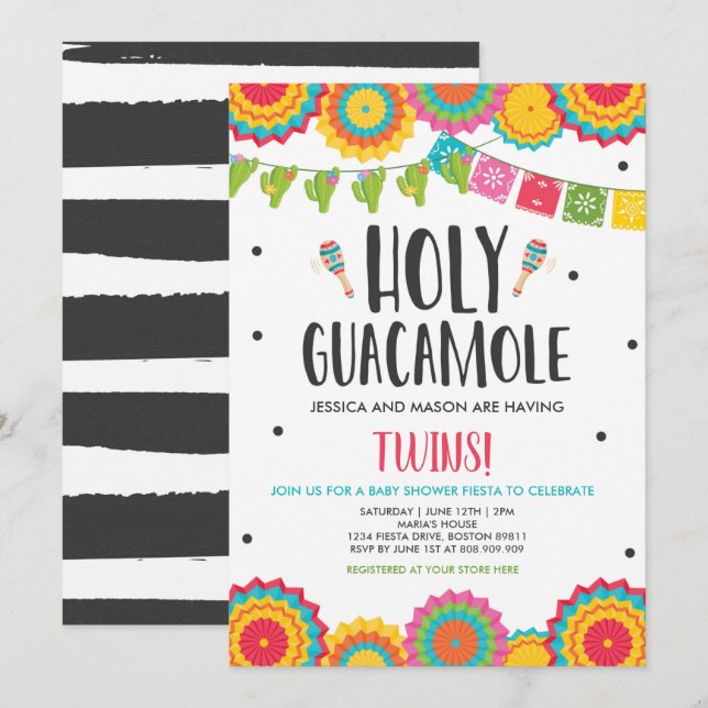 Holy Guacamole Fiesta Twins Baby Shower Invitation (Front/Back)