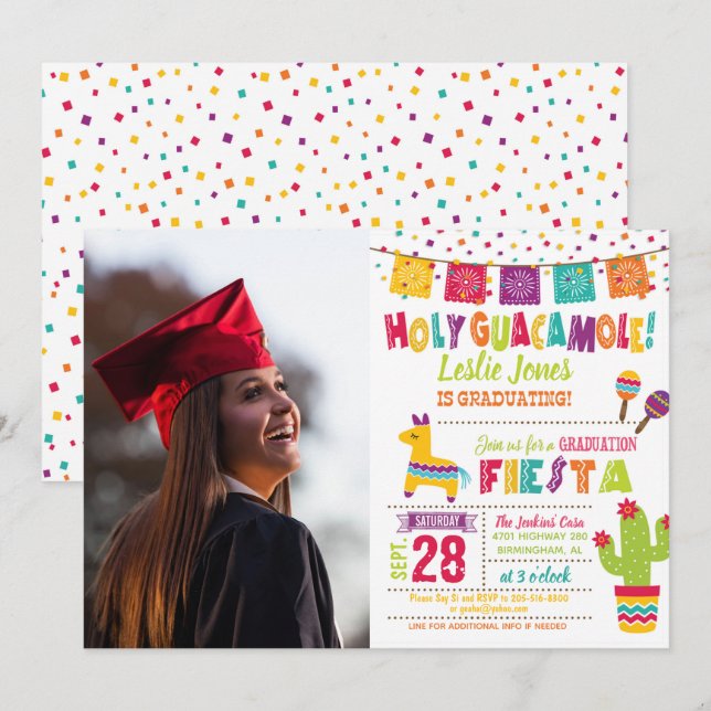 Holy Guacamole Graduation Invitation Piñata PH WH (Front/Back)