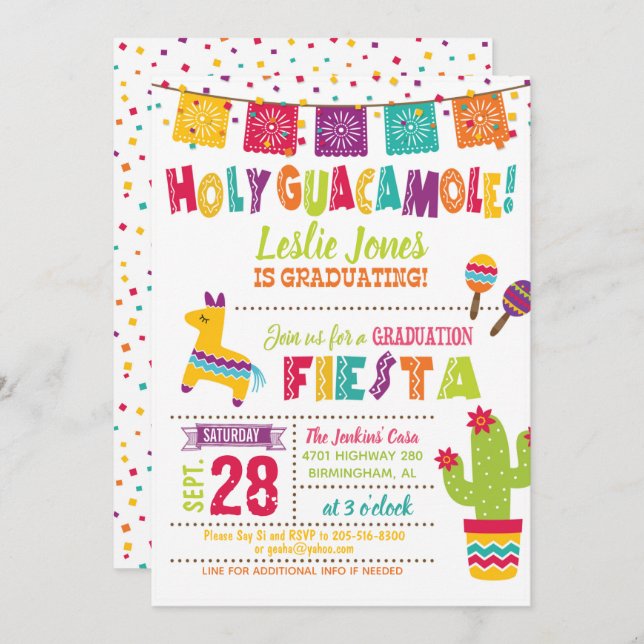 Holy Guacamole Graduation Invitation - Pinata - WH (Front/Back)