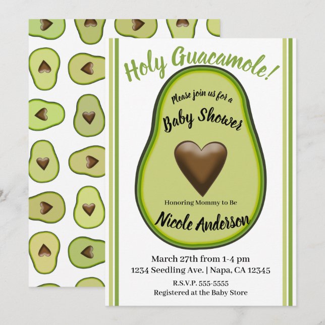 Holy Guacamole Heart Avocado Baby Shower Invitation (Front/Back)