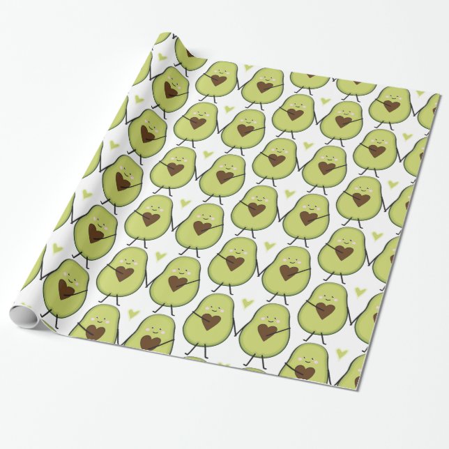 Holy Guacamole Heart Avocado Baby Shower Twins Wrapping Paper (Unrolled)