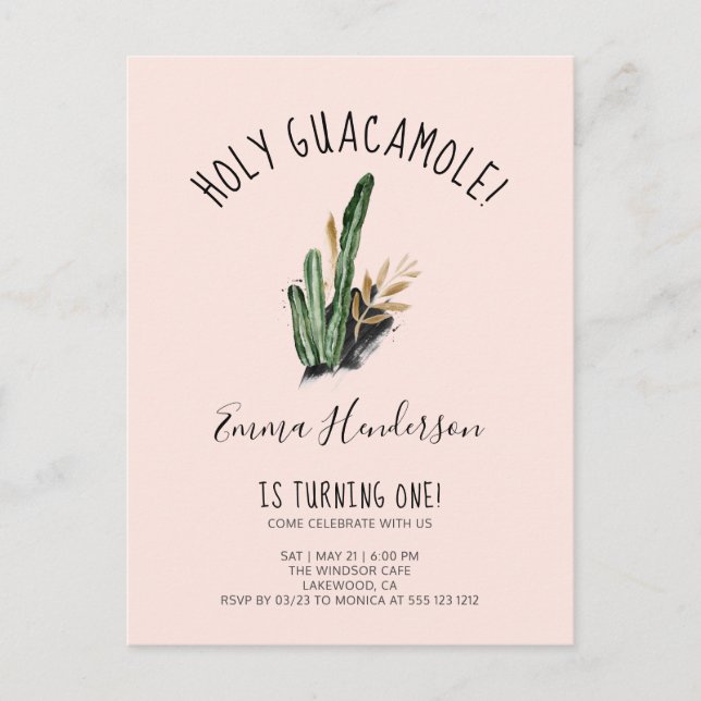 Holy Guacamole Mexican 1st Birthday Party Invitation Postcard (Front)