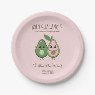 Holy Guacamole Pink Avocado Baby Shower Paper Plate