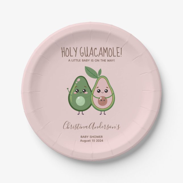 Holy Guacamole Pink Avocado Baby Shower Paper Plate (Front)