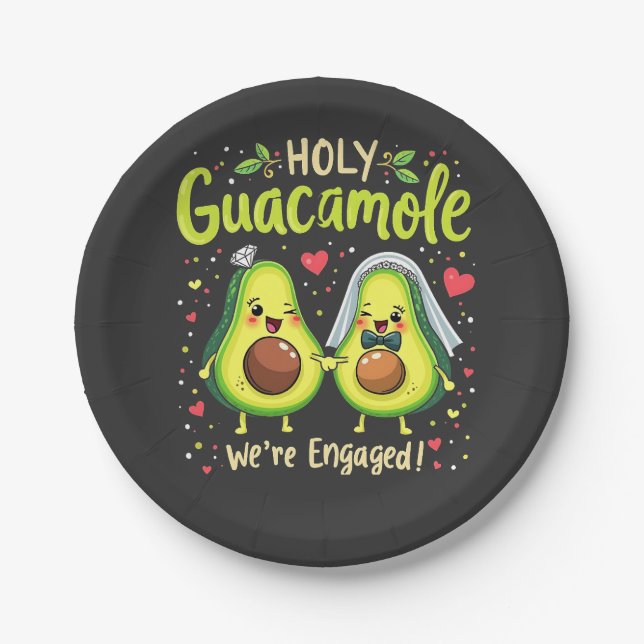 Holy Guacamole We're Engaged Couples Bride Paper Plate (Front)