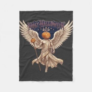 Holy Halloween Angel Pumpkin Gothic Vintage Illust Fleece Blanket