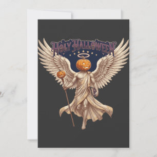 Holy Halloween Angel Pumpkin Gothic Vintage Illust Invitation