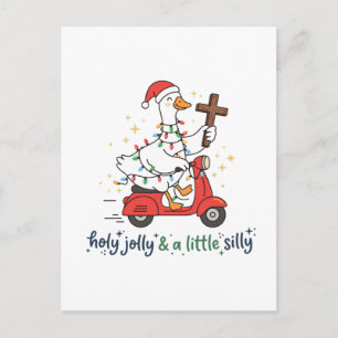 Holy Jolly & A Silly Goose Funny Christmas Goose Holiday Postcard