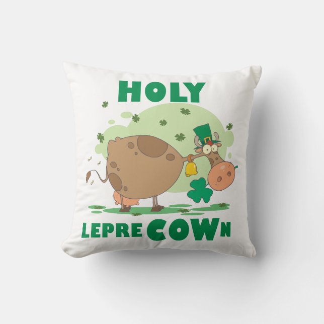HOLY LepreCOWn T-shirts and Gifts Throw Pillow (Front)