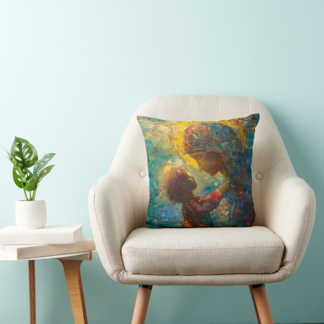 Holy Mary and Jesus Expressionism Throw Pillow (Chair)