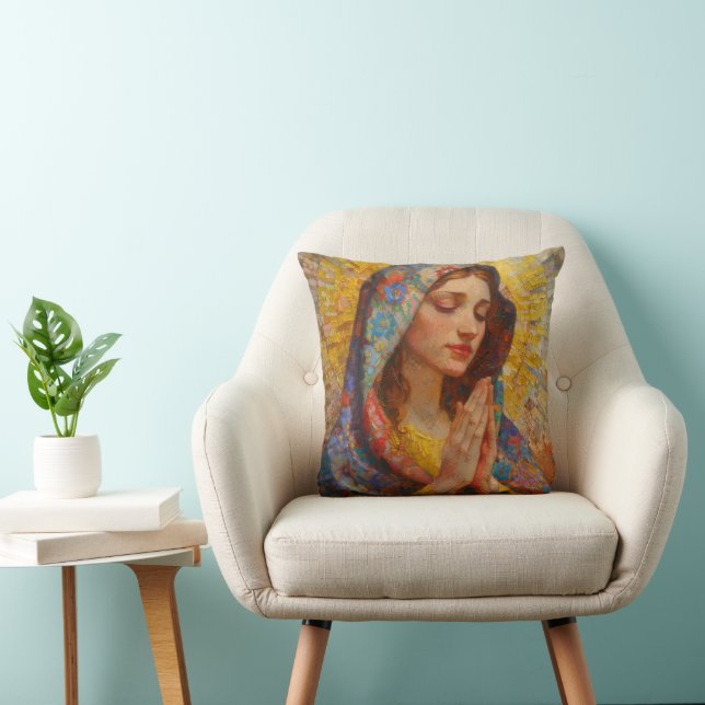 Holy Mary Prayer Impressionism Throw Pillow (Chair)