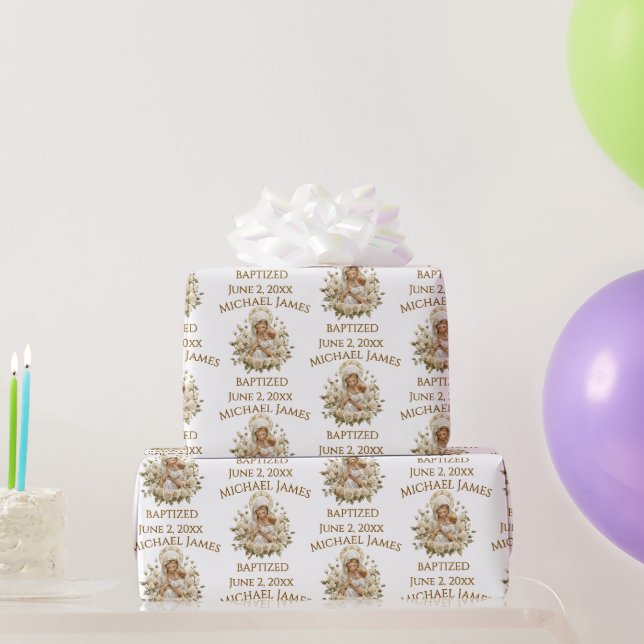 Holy Mary With Child  Jesus Baptism Wrapping Paper (Party Gifts)