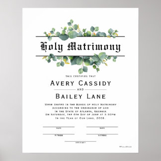 Holy Matrimony ♥ Certificat Mariage Poster