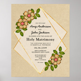 "Holy Matrimony" Geometric Wedding Certificate Poster
