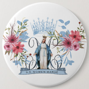 Holy Name of Mary Religious Virgin Mother Floral 6 Inch Round Button