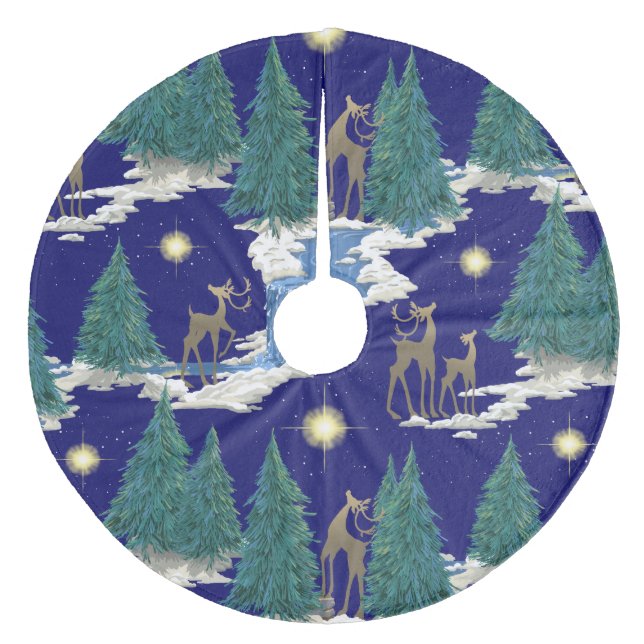 Holy Night Deer Christmas Fleece Tree Skirt (Front)