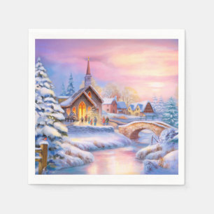Holy night, holiday winter scene napkin