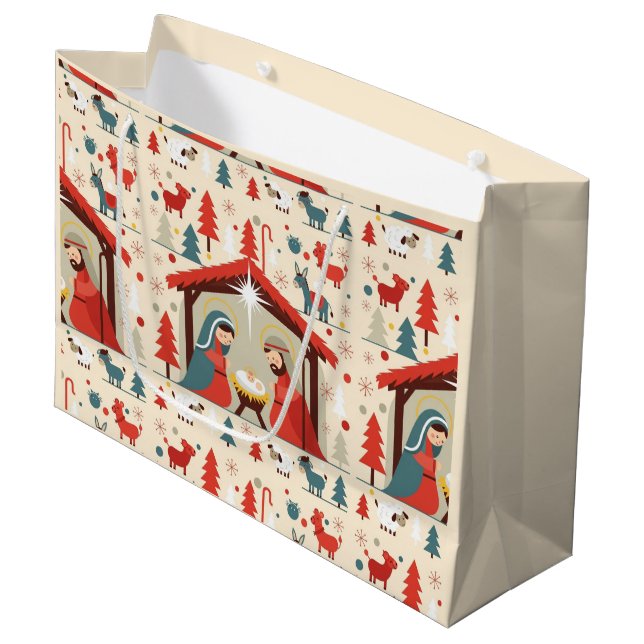 Holy Night Nativity Christmas Gift Bag (Front Angled)