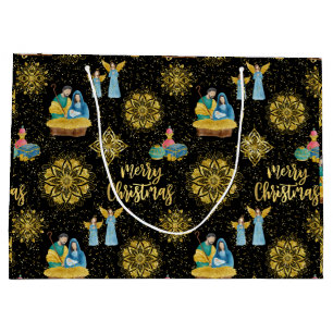 Holy Night Nativity Mary Joseph Jesus Golden Star Large Gift Bag