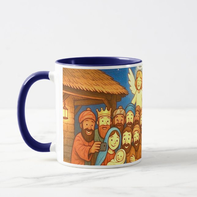 Holy Night Selfie Christmas 11 oz Coffee Mug (Left)