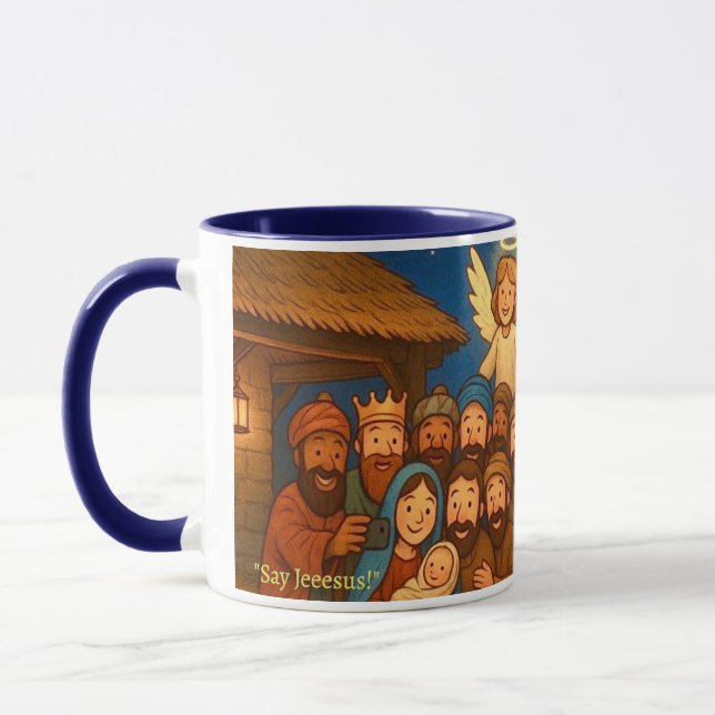 Holy Night Selfie Christmas 11 oz Coffee Mug (Left)