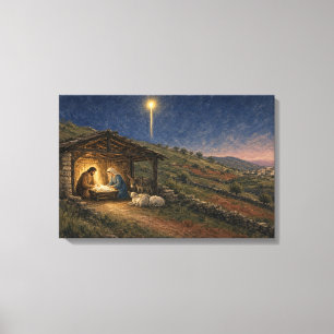Holy Night Stable Nativity Canvas Print