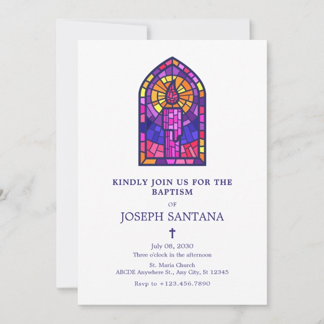 Holy Purple mosaic candle  Baptism  Invitation (Front)