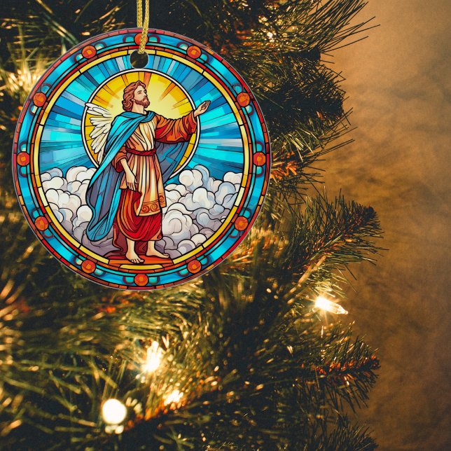Holy Saviour Stained Glass Christmas Ceramic Ornament (Creator Uploaded)
