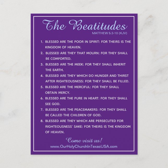 Holy Scripture Matthew 5:3 to 5:10 Beatitudes Holiday Postcard (Front)