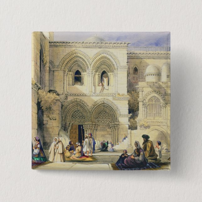 Holy Sepulchre, in Jerusalem (colour litho) 2 Inch Square Button (Front)