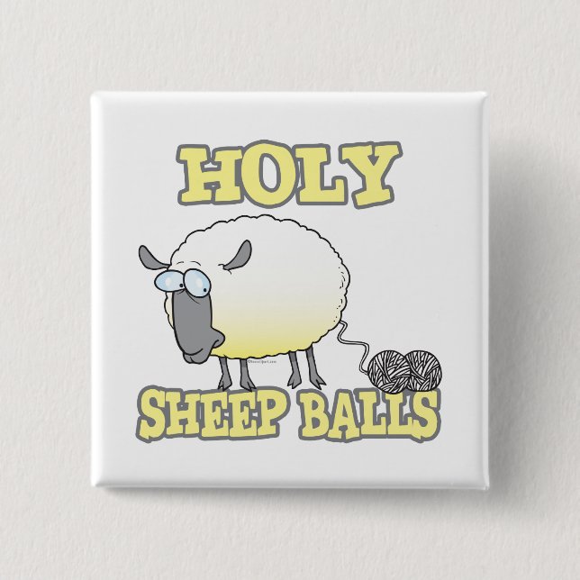 holy sheep balls funny unraveling yarn sheep 2 inch square button (Front)