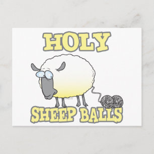 holy sheep balls funny unraveling yarn sheep postcard