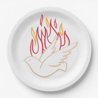 Holy Spirit - Dove and Flames Illustration Paper Plate