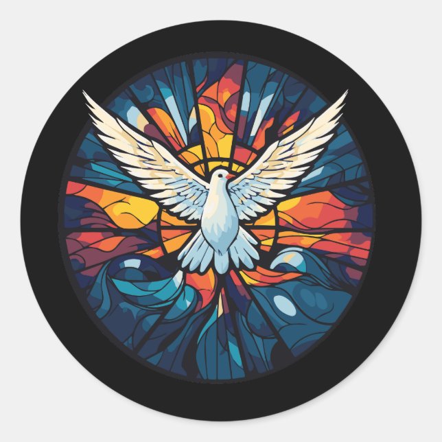Holy Spirit Dove Stained Glass style Classic Round Sticker (Front)