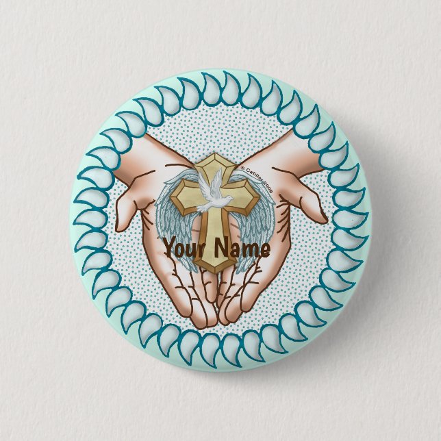 Holy Spirit Hands Christian  pin button (Front)