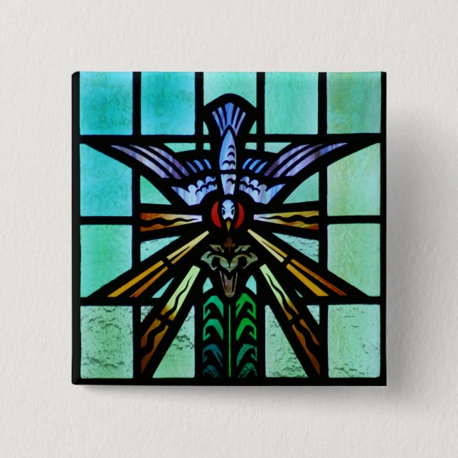 Holy Spirit Stained Glass Art 2 Inch Square Button (Front)