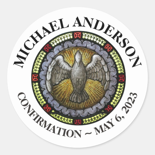 Holy Spirit Stained Glass Confirmation RCIA Classic Round Sticker (Front)