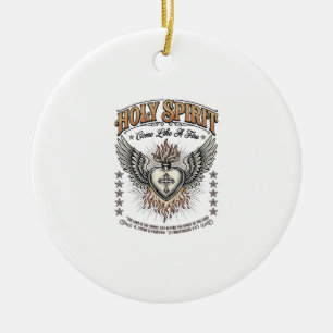 Holy Spirit Vintage Engraving Winged Heart Shirt_1 Ceramic Ornament