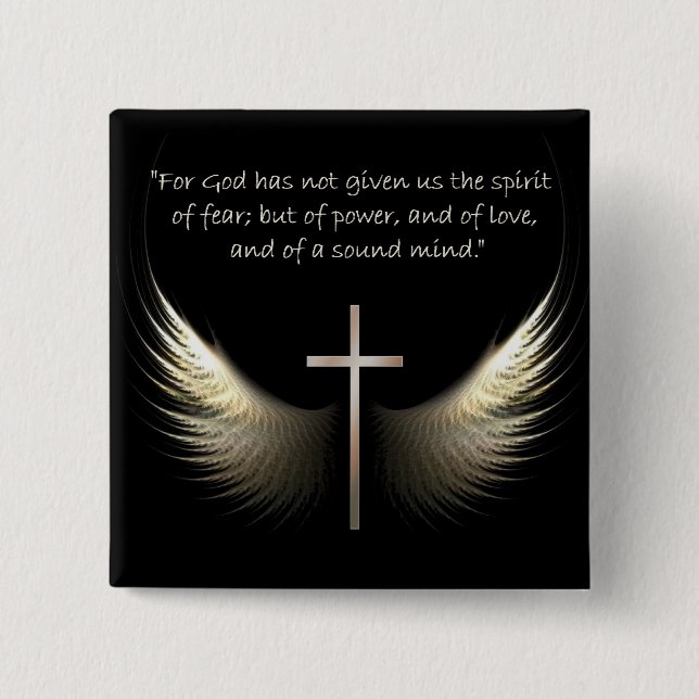 Holy Spirit Wings with Cross and Scripture Verse 2 Inch Square Button (Front)