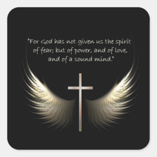 Holy Spirit Wings with Cross and Scripture Verse Square Sticker
