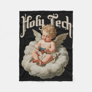 Holy Tech Gamer Angel Funny Cherob Ba Fleece Blanket