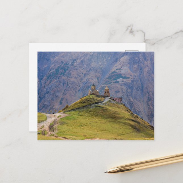 Holy Trinity church Stepantsminda Kazbegi Georgia Postcard (Front/Back In Situ)